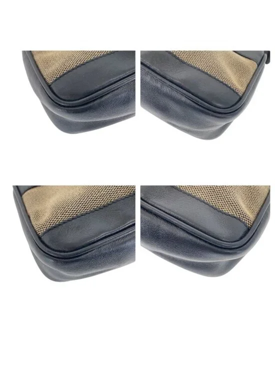 Gucci Black Beige Silver Canvas Leather Handbag Pouch - Picture 3 of 8